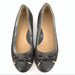 Lands end ballet flats size 8 38 chocolate brown suede bow round toe balletcore